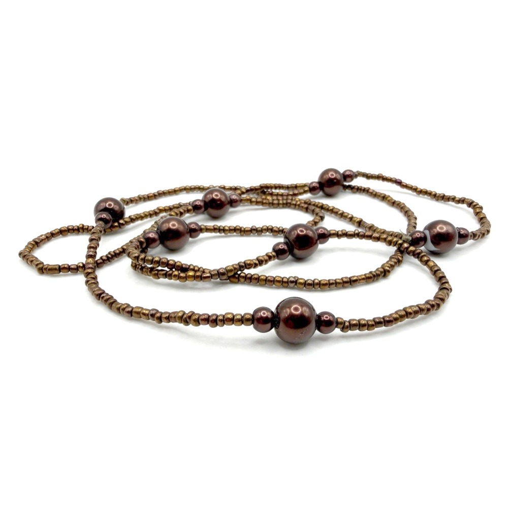 Vintage‎ Copper Tone Beaded Necklace 32" Long Layering Statement